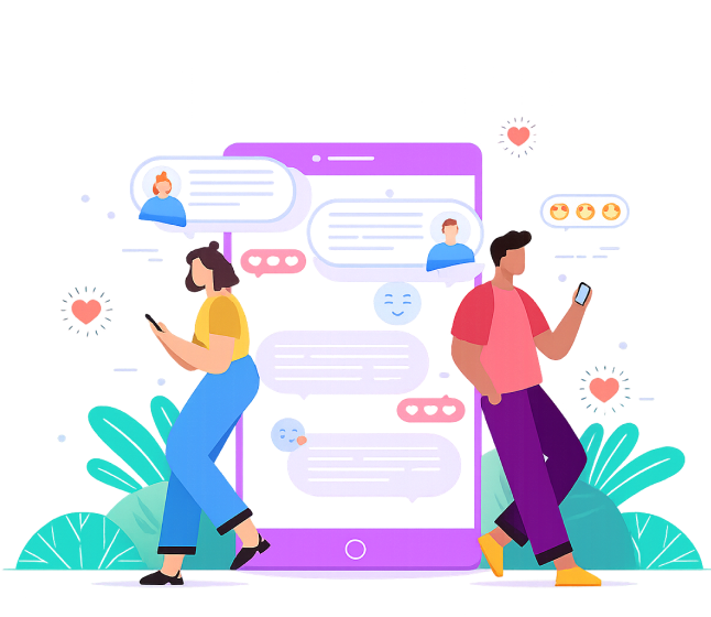 Two people chatting through the Destnly app